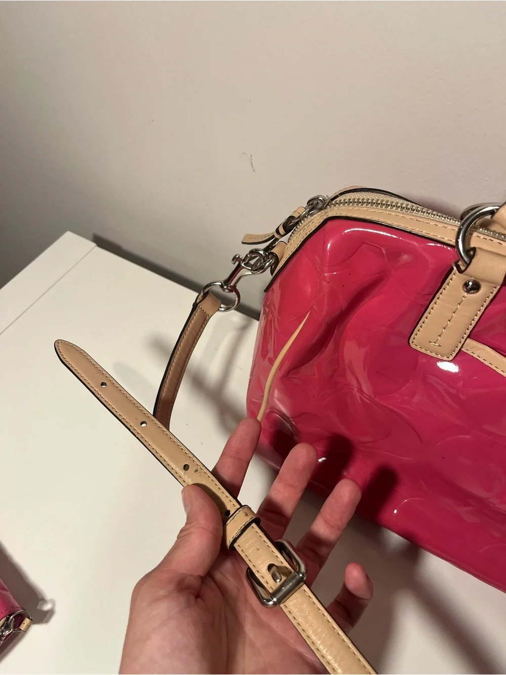 Coach Signature hot pink glossy leather purse and matching wallet SET